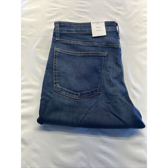 Calvin Klein Slim Fit Straight Stretch Jeans Men 36 x 32 Dark Blue Denim New - Picture 11 of 11